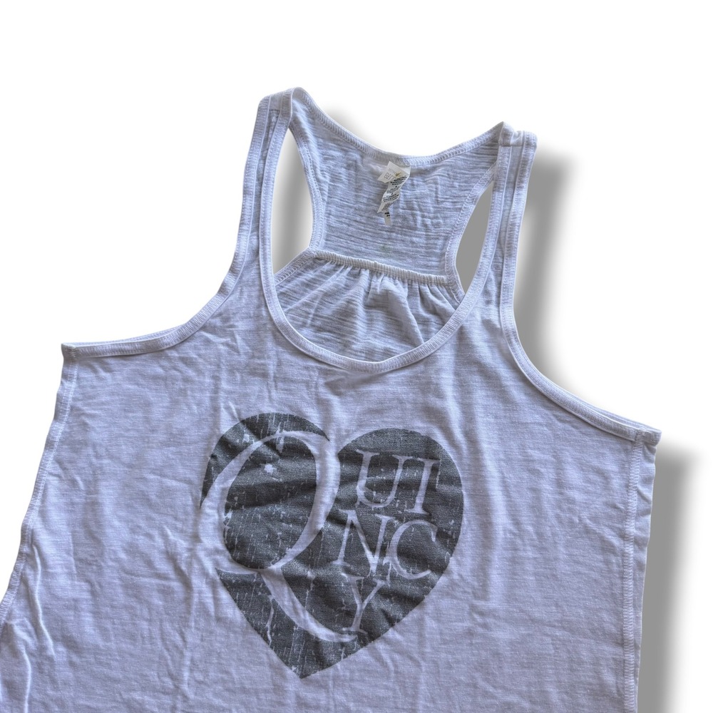 Bella Canvas Women's M White Silver Quincy Heart Graphic Racerback Tank Top Slub